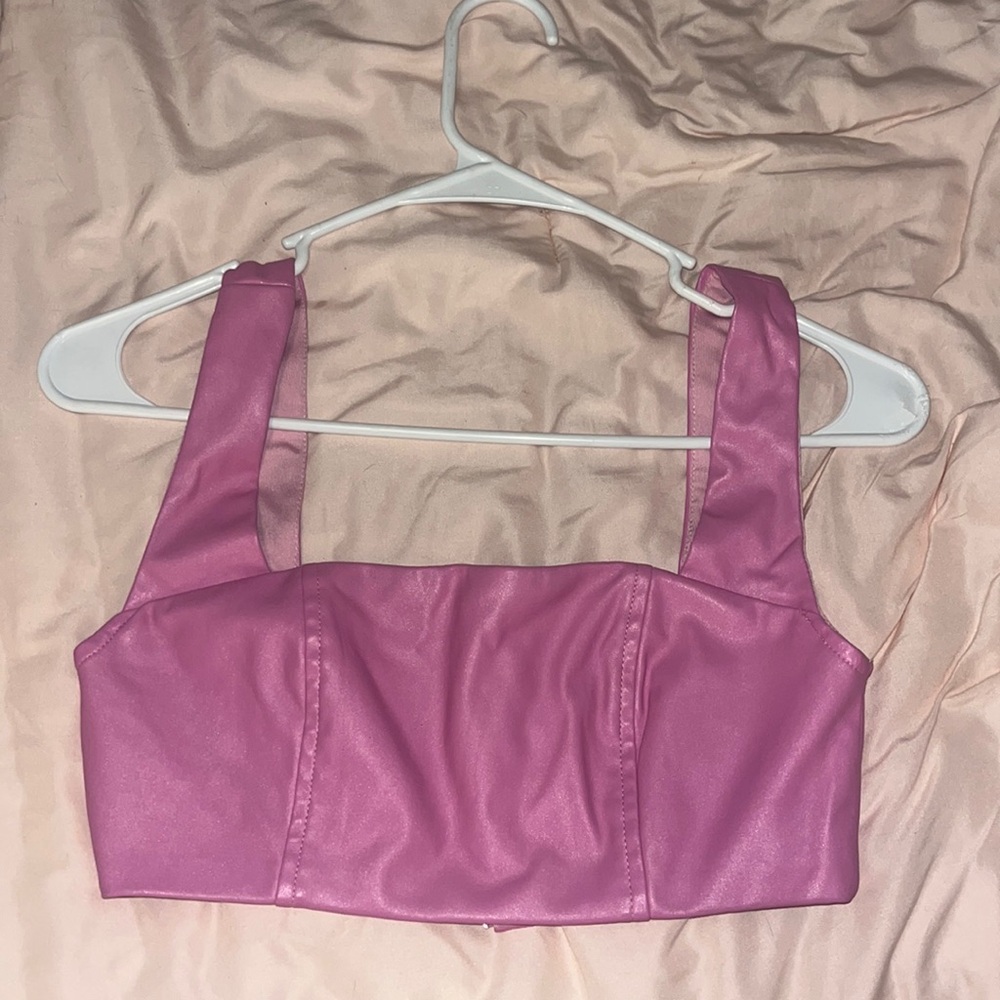 EDIKTED pink leather crop top